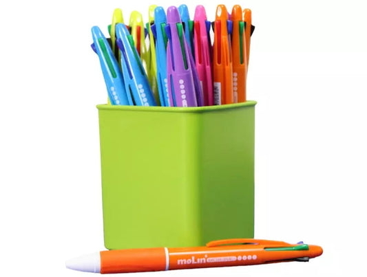Lot de 25 stylos rétractables Molin en 4 couleurs - Pointe bille moyenne - Encre à base d'huile -