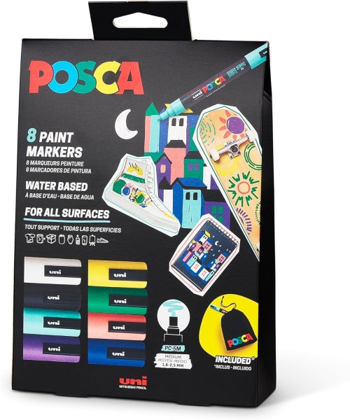 Posca Edicion Limitada Marcadores de Pintura PC5M + Regalo Bolsa de Tela - Punta Redondeada 1.8-2.5mm - Tinta Base al Agua - Colores Surtidos