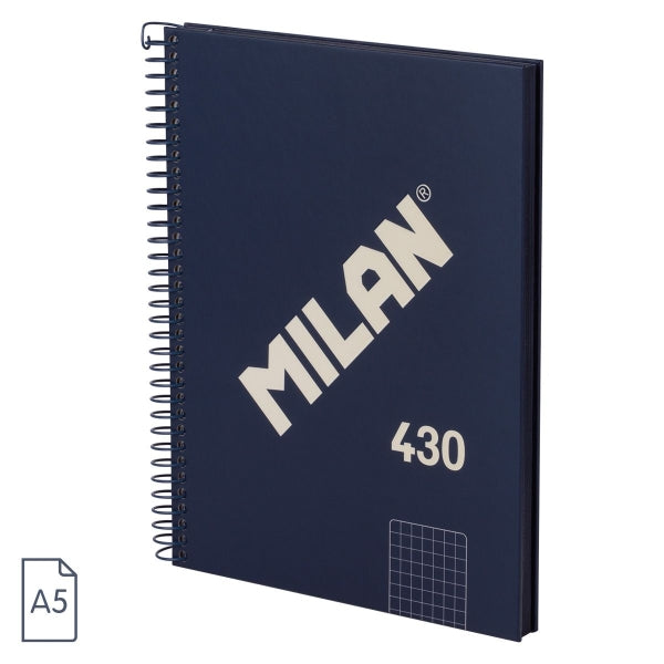 Milan Serie 1918 Cuaderno Espiral Formato A5 Cuadricula 5x5mm - 80 Hojas de 95 gr/m2 - Microperforado, 2 Taladros - Color Azul - Prinkweb