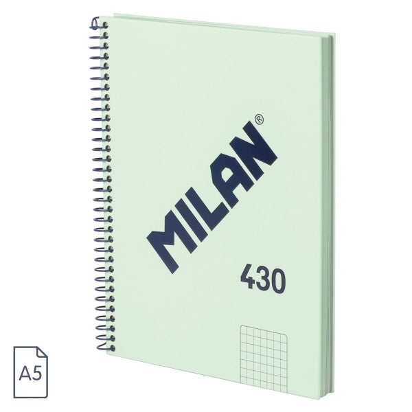 Milan Serie 1918 Cuaderno Espiral Formato A5 Cuadricula 5x5mm - 80 Hojas de 95 gr/m2 - Microperforado, 2 Taladros - Color Verde - Prinkweb