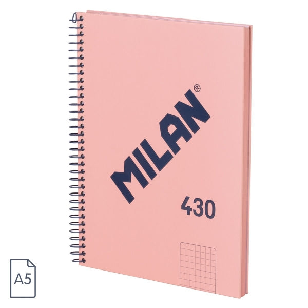 Milan Serie 1918 Cuaderno Espiral Formato A5 Cuadricula 5x5mm - 80 Hojas de 95 gr/m2 - Microperforado, 2 Taladros - Color Rosa - Prinkweb