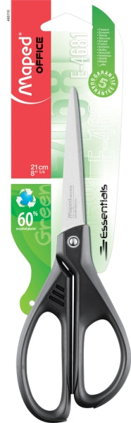 Maped Essentials Tijeras de Acero Inoxidable 21cm Asimetricas - Hojas Afiladas - Mangos 60% de Plastico Recicldo - Color Negro