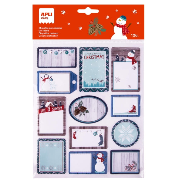 Apli Pack de 12 Etiquetas Adhesivas Navideñas para Regalos - Tamaños y Diseños Surtidos - Espacio para Escribir - Prinkweb
