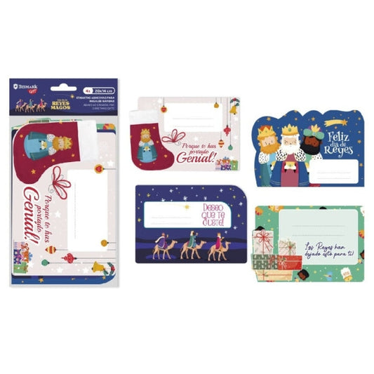 Bismark Pack de 4 Etiquetas Grandes Adhesivas para Regalos - Tematica Reyes Magos - Diseños Surtidos - Espacio para Escribir - Prinkweb