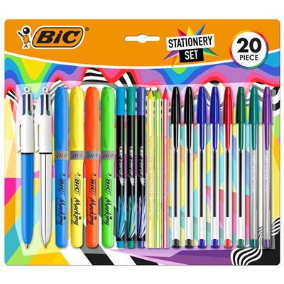 Stylos Bic multicolores, lot de 20 pièces assorties : 6 Bic Cristal Original, 2 Bic Cristal Fun, 2 Bic Bic Cristal Fun