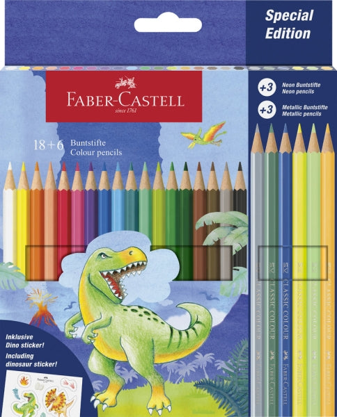 Faber-Castell Edicion Dinosaurios Lapices de Colores Hexagonales - 18 Colores Clasicos +