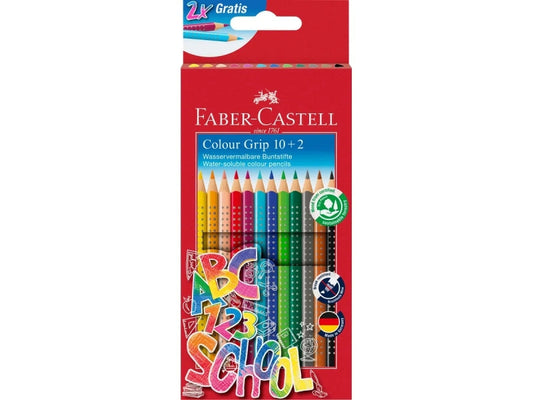 Coffret Faber-Castell Colour Grip 10+2 crayons de couleur triangulaires avec grip - Avec espace