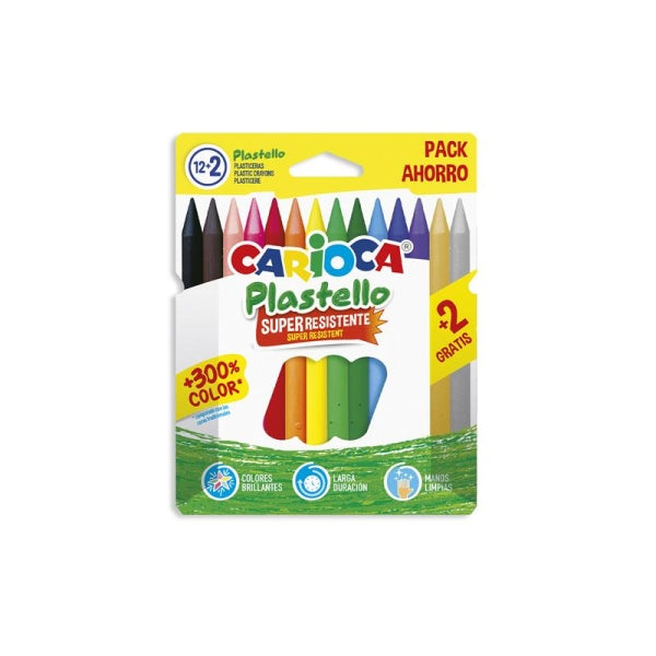 Carioca Plastello, paquet de 12 + 2 boîtes de pâte à modeler - Extra propre - Ne laisse aucune trace de couleur sur les mains - Facile