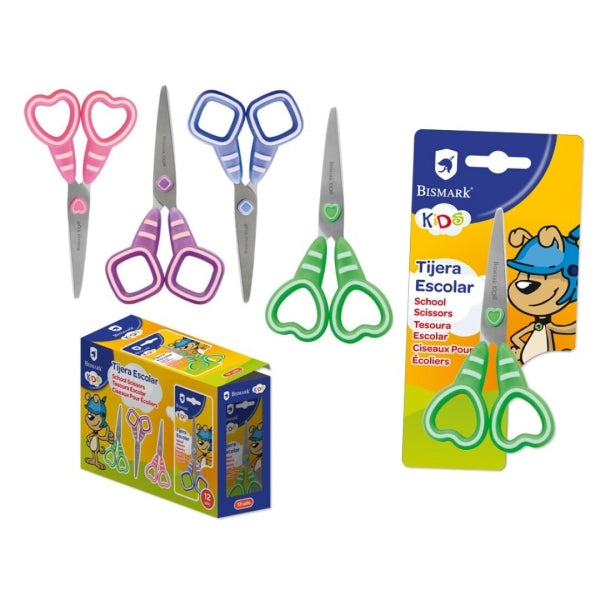 Ciseaux scolaires Bismark Kids Sweet Candy - Poignées en plastique - Pointes arrondies - 4 modèles assortis - Quantité : 12