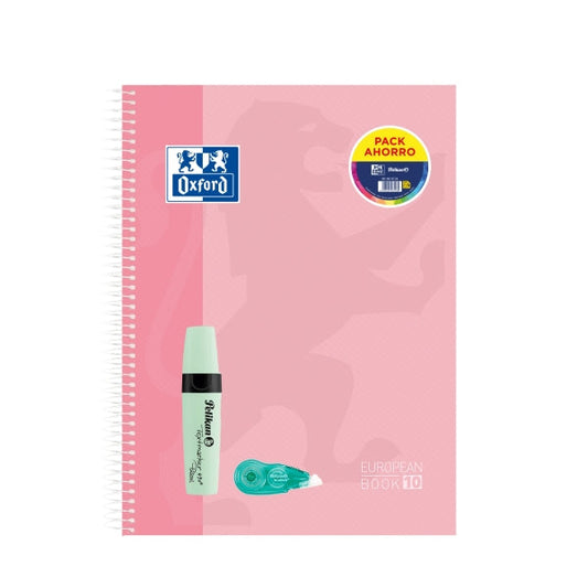 Oxford Europeanbook 10 Touch Cuaderno A4+ Cuadriculado 5x5mm 150 Hojas + Marcador Texmarker 490 Pastel Pelikan + Corrector Fancy Roller Pelikan - Tapa Extradura - 10 Bandas de Color - Colores Pastel Surtidos - Cantidad: 10 - Prinkweb