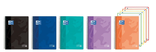 Oxford Europeanbook 4 Cuaderno A5+ Cuadriculado 5x5mm 120 Hojas 90gr - Tapa Superresistente - 4 Bandas de Color - Colores Vivos Surtidos - Cantidad: 5 - Prinkweb