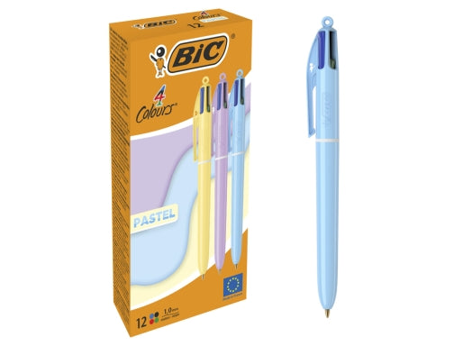 Stylo bille rétractable Bic 4 couleurs pastel - Pointe moyenne 1,0 mm - Encre à base d'huile