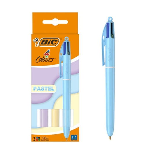 Bic 4 Colours Pastel Boligrafos de Bola Retractil - Punta Media de 1.0mm - Tinta con Base