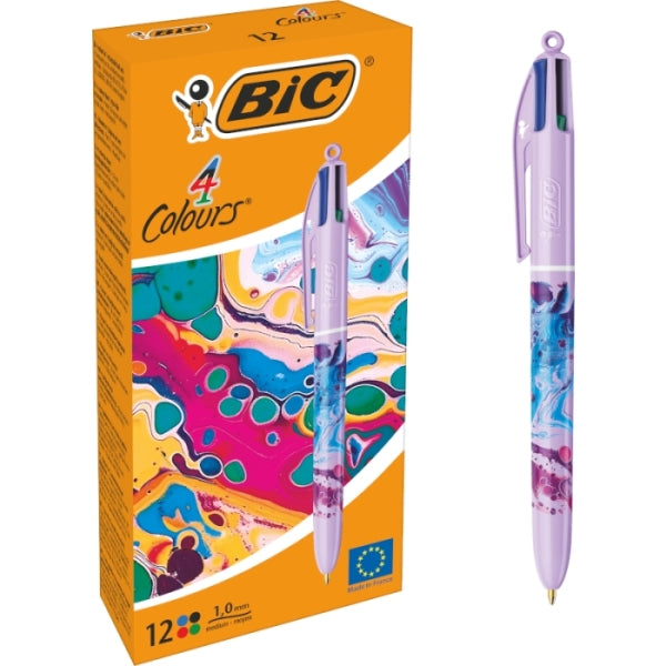 Caneta Esferográfica Retrátil Bic Decors Hydro em 4 Cores - Ponta Média de 1,0 mm - Tinta à Base de Ac