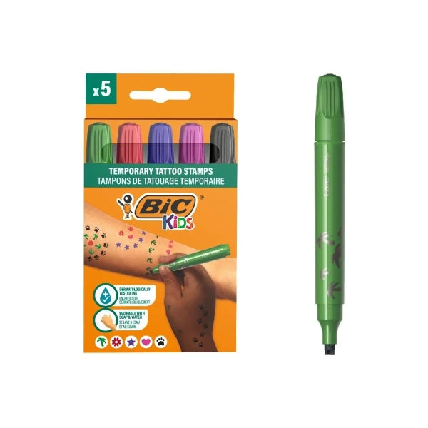 Lot de 5 marqueurs pour tatouages ​​temporaires Bic Kids - Encre testée dermatologiquement