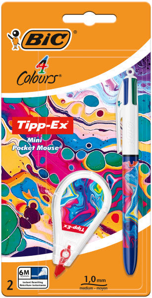 Bic 4 Colours Decors Hydro Boligrafo de Bola Retractil + Corrector Pocket Mouse 5mmx6m - P