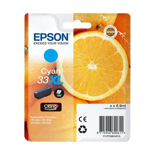 Epson T3362 (33XL) Cyan Cartucho de Tinta Original - C13T33624012 - Prinkweb