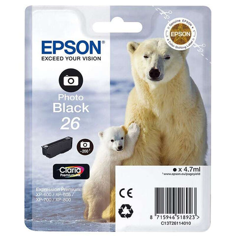 Cartucho de tinta fotográfica original preto Epson T2611 (26) - C13T26114012