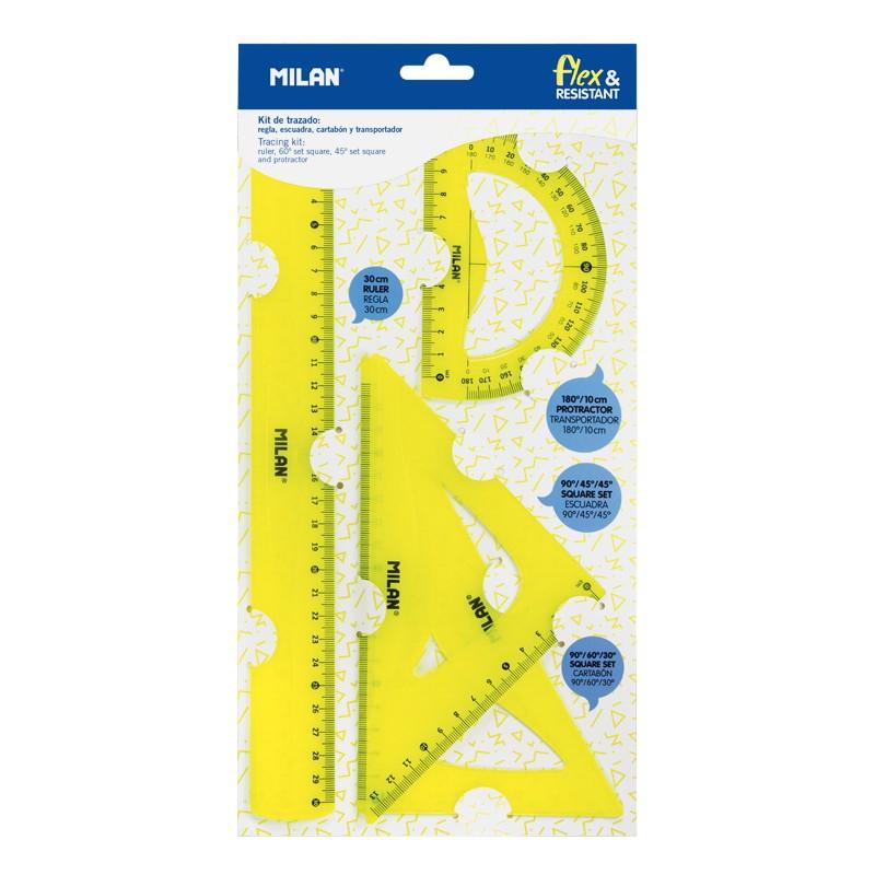 Régua Milan Flex &amp; Resistant 30 cm Amarelo Translúcido - Kit com 4 Peças