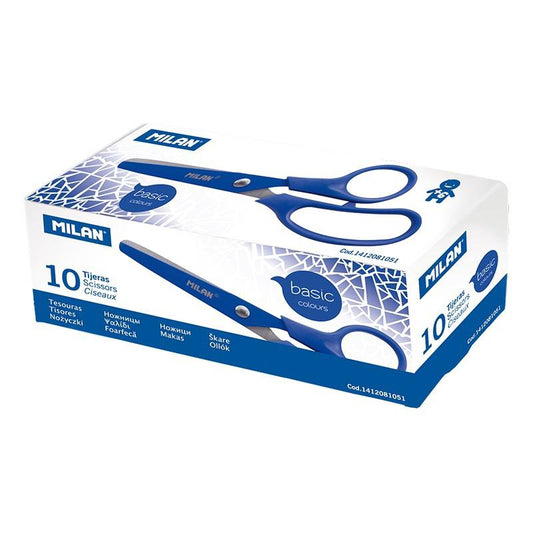 MILAN BASIC COLOURS CISEAUX POUR DROITIER 13,4 CM ASYMÉTRIQUES BLEU 10 unités