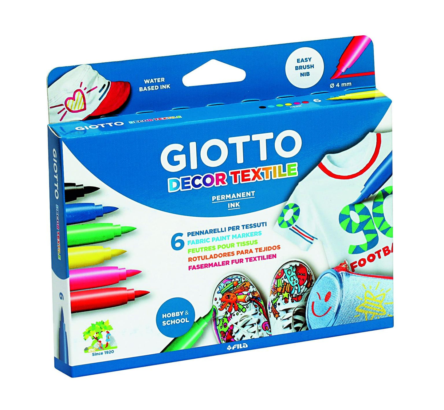 GIOTTO ROTULADORES DECOR TEXTIL PERMANENTES COLORES SURTIDOS ESTUCHE 6 UD - Prinkweb