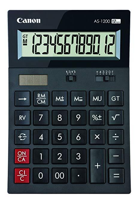 Calculadora Canon AS-1200 com fonte de alimentação dupla (solar e baterias)
