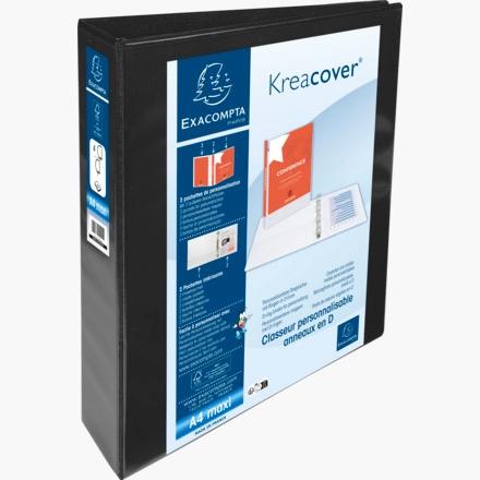 Classeur à anneaux EXACOMPTA, couverture doublée KREACOVER 40 mm, format A4+, personnalisable, 3 poches extérieures, noir