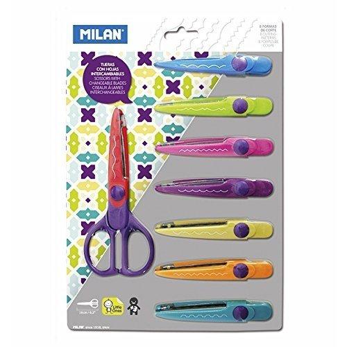Ciseaux ambidextres Milan, coupe en zigzag symétrique, 8 lames interchangeables, emballage blister de couleurs assorties