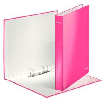 Classeur LEITZ WOW à anneaux mixtes 2 x 25 mm, format A4+, carton laminé fuchsia