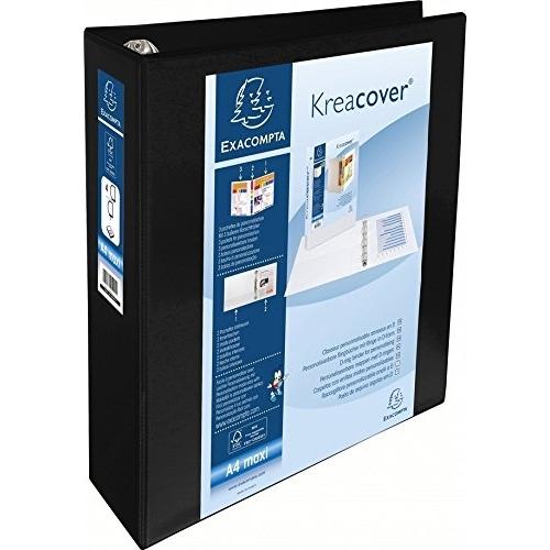 Classeur à anneaux EXACOMPTA, couverture doublée KREACOVER 60 mm, format A4+, personnalisable, 3 poches extérieures, noir