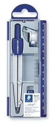 STAEDTLER COMPÁS ESCOLAR NORIS 550 CON TUBO DE MINAS Y ADAPTADOR UNIVERSAL