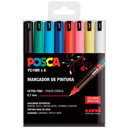 Posca PC1MR Marcadores de Pintura - Punta Roller de Fibra 0.7mm - Tinta Pigmentada Base al Agua - Resistente a la Luz - Colores Surtidos