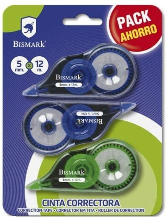 Ruban correcteur BISMARK 5 mm x 12 m, blister économique de 3 unités