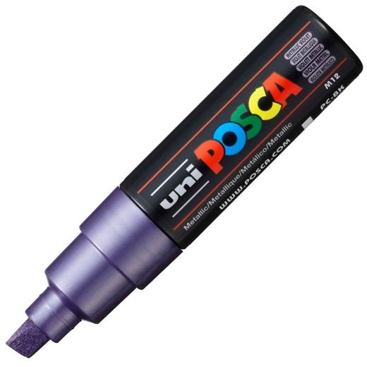 Posca PC-8K Marcador de Pintura - Punta Biselada Acrilica 8mm - Tinta Base al Agua - No Permanente - Resistente a la Luz - Color Violeta Metálico