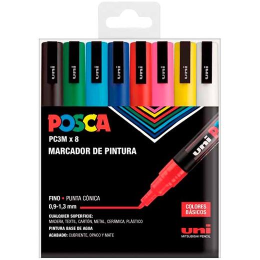 Posca PC3M Marcadores de Pintura - Punta Conica 0.9-1.3mm - Tinta Base al Agua - Resistente a la Luz - No Permanente - Ideal para Carteleria y Decoracion - Colores Surtidos