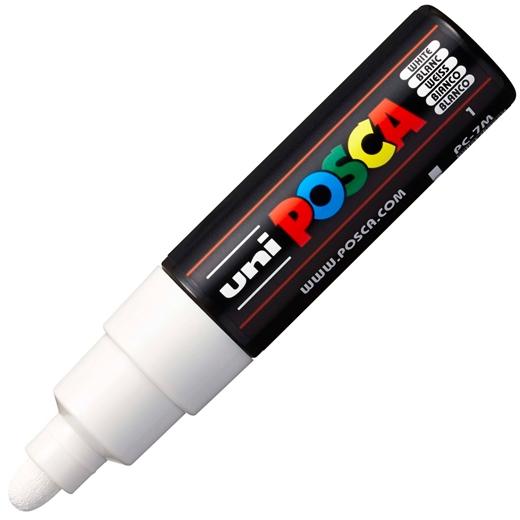 Posca PC-7M Marcador de Pintura - Punta de Poliester Forma de Bala 4.5-5.5mm - Tinta Base al Agua - Resistente a la Luz - Color Blanco