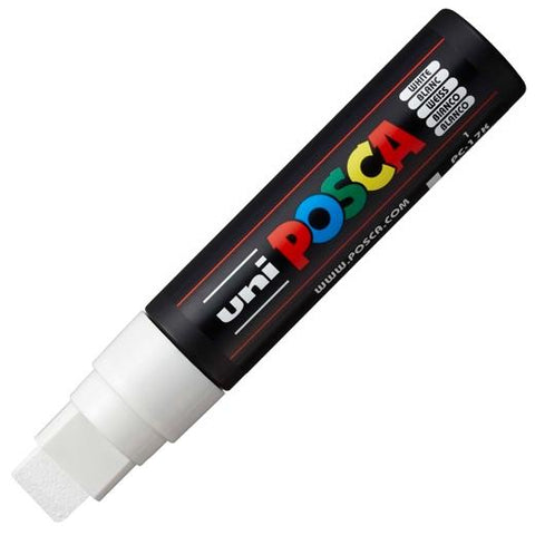 Posca PC-17K Pennarello per verniciatura - Punta bisellata in poliestere da 15 mm - Tratto molto spesso - Inchiostro a base d'acqua - Resistente alla luce - Ideale per cartellonistica e decorazione - Colore bianco