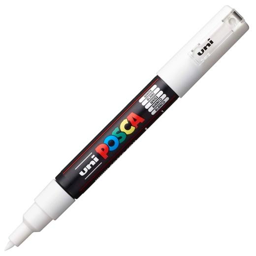 Posca PC-1M Marcador de Pintura - Punta de Poliester Conica 0.7mm - Tinta Base al Agua - Resistente a la Luz - No Permanente - Color Blanco