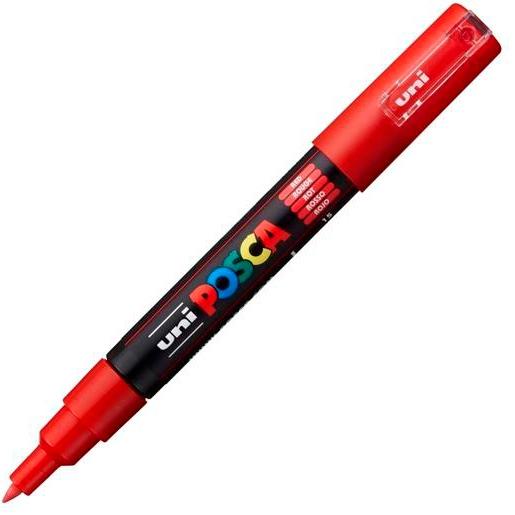 Posca PC-1M Marcador de Pintura - Punta Conica 0.7mm - Tinta Base al Agua - No Permanente - Resistente a la Luz - Inodoro - Ideal para Carteleria y Decoracion - Color Rojo