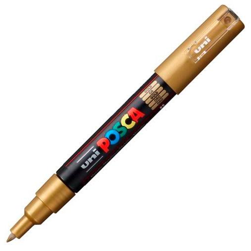 Posca PC-1M Marcador de Pintura - Punta de Poliester Conica 0.7mm - Tinta Base al Agua - Resistente a la Luz - Color Oro