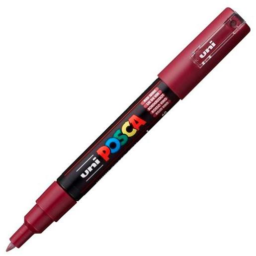 Posca PC-1M Marcador de Pintura - Punta Conica 0.7mm - Tinta Base al Agua - Resistente a la Luz - No Permanente - Color Vino