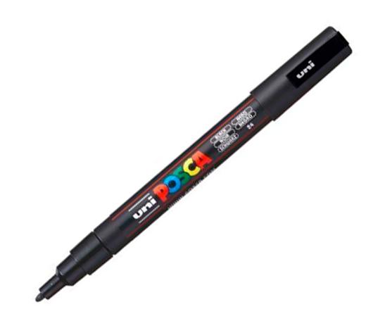 Posca PC-3M Marcador de Pintura - Punta de Poliester Conica 0.9-1.3mm - Tinta Base al Agua - Resistente a la Luz - Color Negro