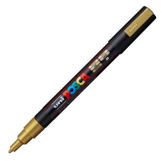 Posca PC-3M Marcador de Pintura - Punta Conica 0.9-1.3mm - Tinta Base al Agua - Resistente a la Luz - No Permanente - Ideal para Carteleria y Decoracion - Color Oro
