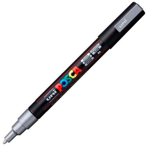 Posca PC-3M Marcador de pintura - Punta cònica de polièster de 0,9-1,3 mm - Tinta a base d'aigua - Resistent a la llum - Color plata