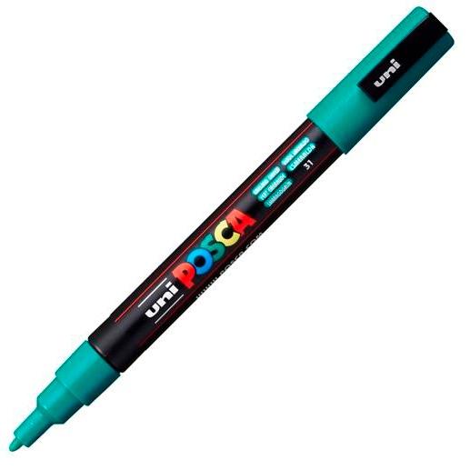 Posca PC-3M Marcador de Pintura - Punta de Poliester Conica 0.9-1.3mm - Tinta Base al Agua - Resistente a la Luz - Color Verde Esmeralda
