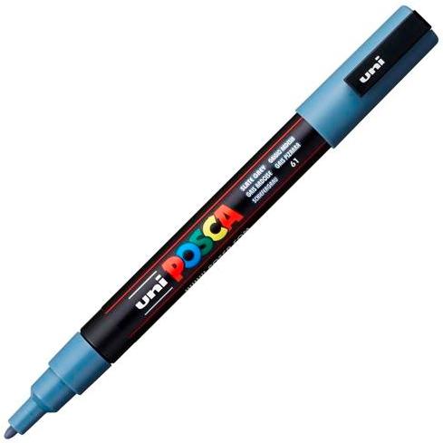 Posca PC-3M Marcador de Pintura Base al Agua - Punta Conica de Poliester 0.9-1.3mm - Linea Fina - Resistente a la Luz - Color Gris Pizarra