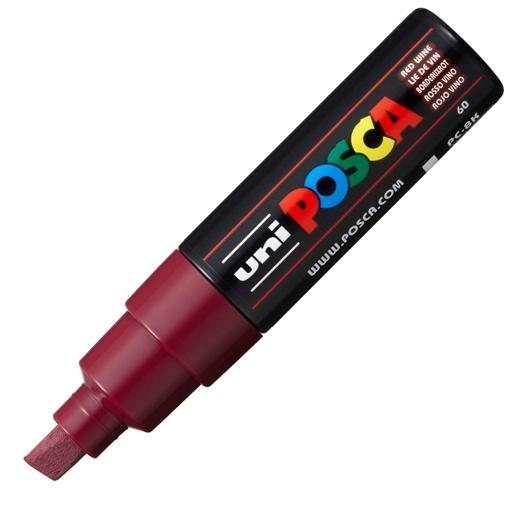 Posca PC-8K Marcador de Pintura - Punta Biselada Acrilica 8mm - Tinta Base al Agua - No Permanente - Resistente a la Luz - Color Rojo Vino