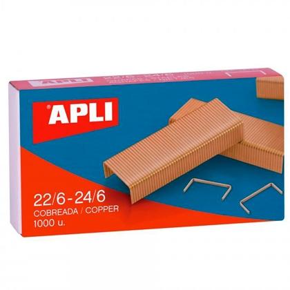 Agrafes APLI 22/6-24/6, pain cuivré, boîte de 1000 unités - paquet de 10 boîtes -