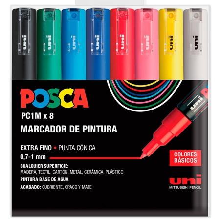 Posca PC1M Marcadores de Pintura - Punta Conica 0.7mm - Tinta Base al Agua - No Permanente - Resistente a la Luz - Inodoro - Ideal para Carteleria y Decoracion - Colores Surtidos