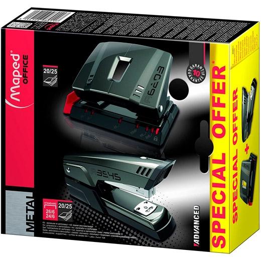 Kit d'agrafage métallique avancé MAPED, demi-agrafeuse + perforatrice 2 trous, 20/25 feuilles